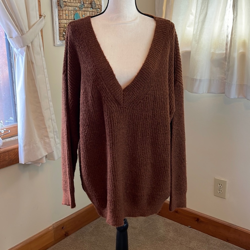 Double Zero brown oversized v-neck sweater.  Size medium.